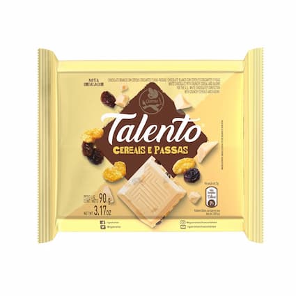 Chocolate GAROTO TALENTO Branco com Cereais e Passas 85g