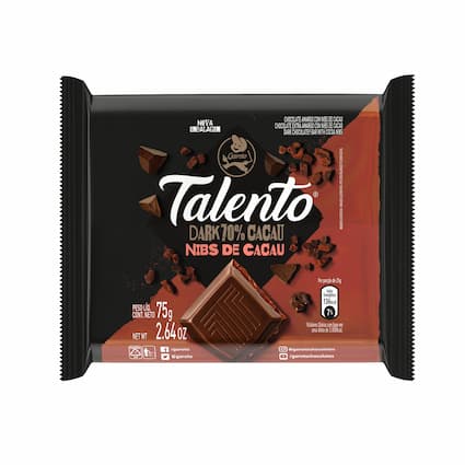 Chocolate GAROTO TALENTO Dark Nibs de Cacau 75g